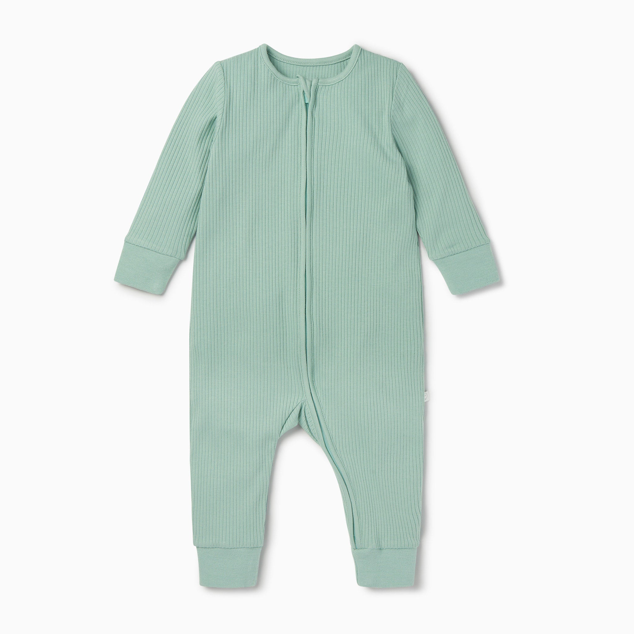 organic_cotton_bamboo_baby_ribbed_footless_zipup_sleepsuit_mint_ribbed_collection_Front